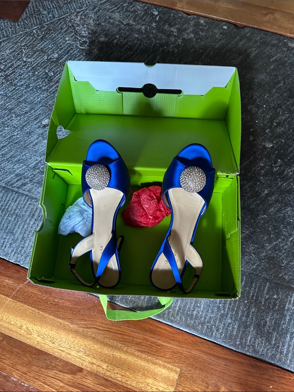 kate spade Girls Royal Blue Satin Dress Sandals with Rhinestone Accent
